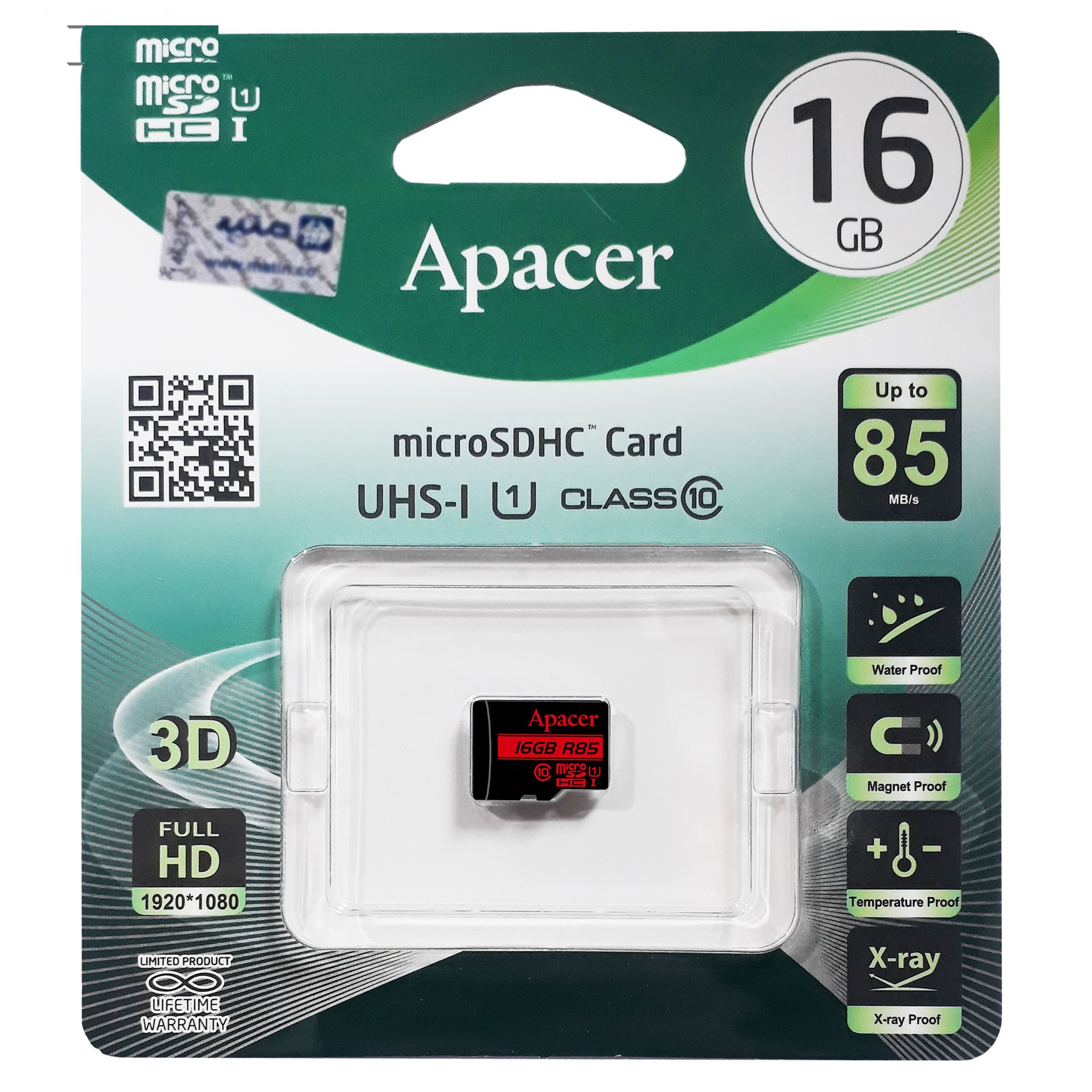 کارت حافظه microSDHC اپیسر مدل AP16G کلاس 10 استاندارد UHS-I U1 سرعت 85MBps ظرفیت 16 گیگابایت