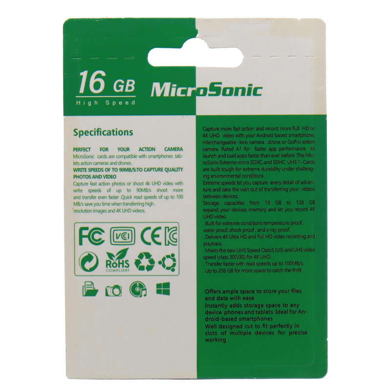 کارت حافظه microSDXC میکروسونیک مدل HC کلاس 10 استاندارد UHS-I U1 سرعت 90MBps ظرفیت 16 گیگابایت