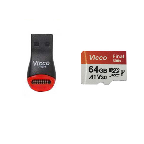 کارت حافظه micro SDXC ویکومن مدل 600X Plus کلاس 10 استاندارد UHS-I U3 سرعت 90MBs ظرفیت 64 گیگابایت به همراه کارت خوان