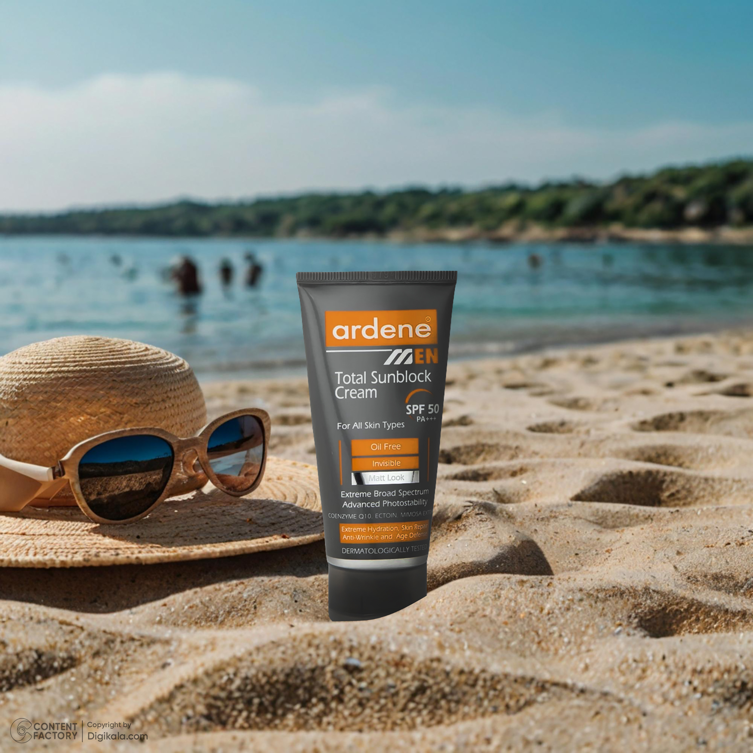 کرم ضد آفتاب بدون رنگ آردن SPF50 مدل Total Sun Block محافظ UVA ،UVB و +++PA، ضد چروک، ضد پیری، ضد آب، ضد حساسیت مناسب انواع پوست وزن 50 گرم