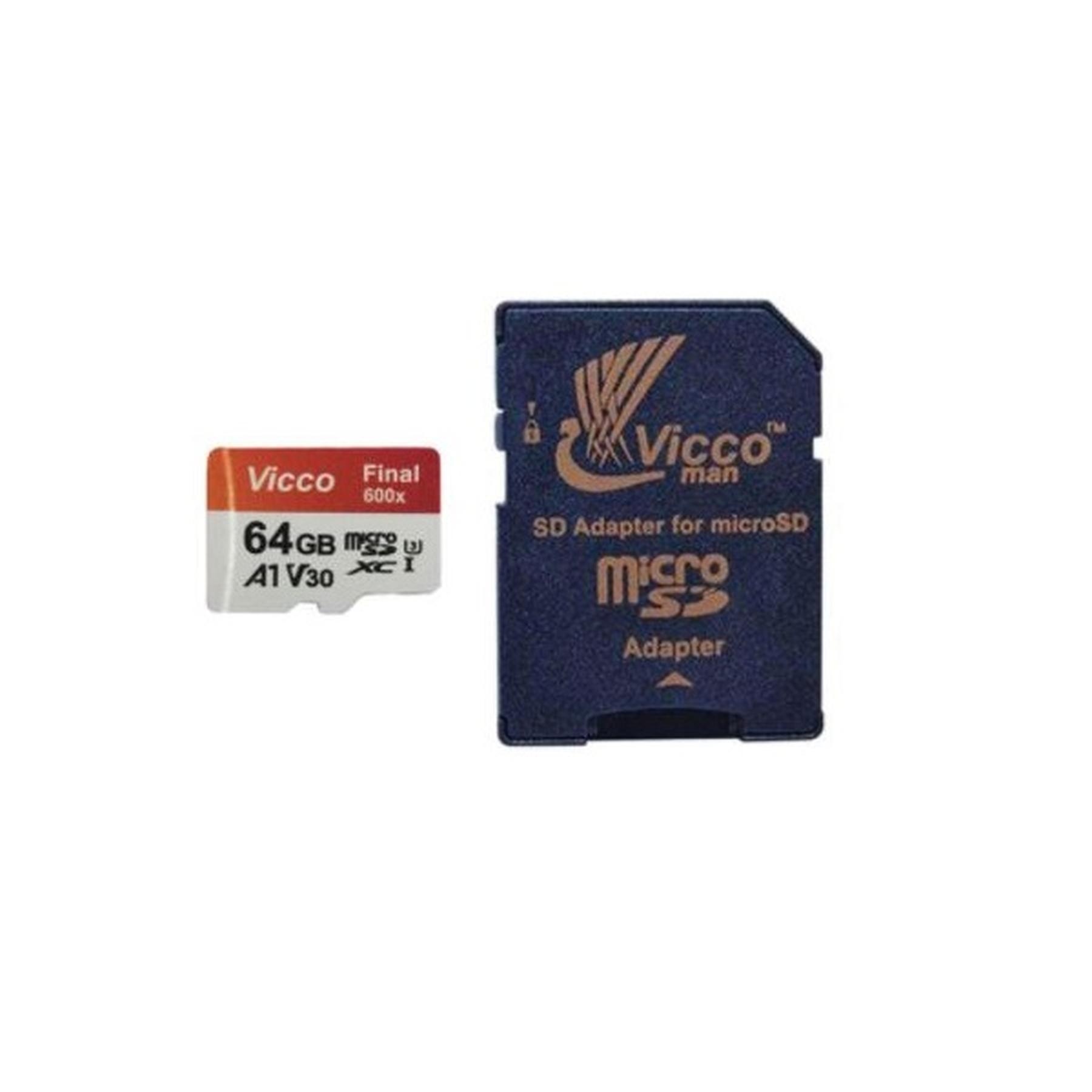 کارت حافظه microSDXC ویکومن مدل 600x plus کلاس 10 استاندارد UHS-I U3 A1 V30 سرعت 90MBs ظرفیت 64 گیگابایت به همراه آداپتور SD