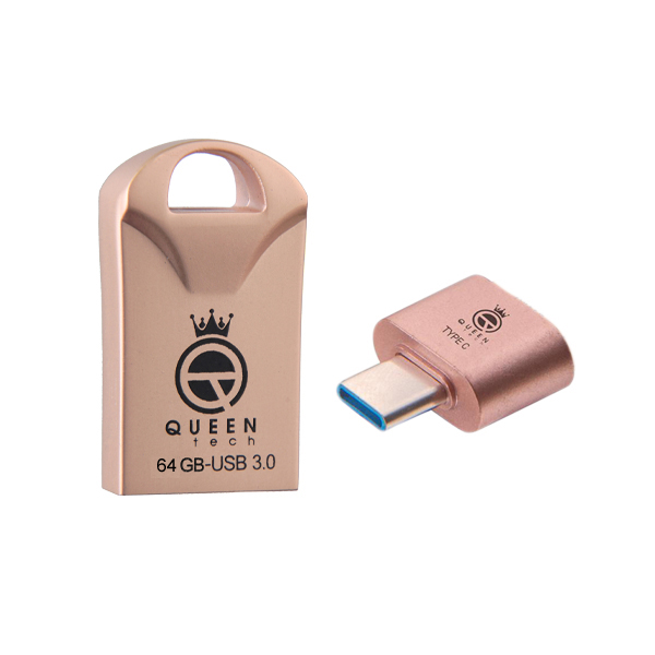 فلش مموری کوئین تک مدل RACE USB3 C-PLUS ظرفیت 64 گیگابایت به همراه مبدل USB-C OTG