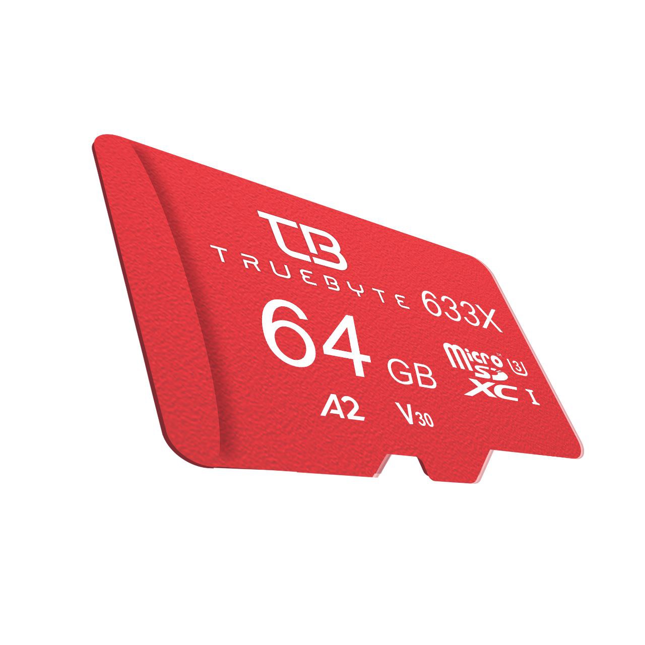 کارت حافظه microSD XC تروبایت مدل 633X-A2-V30 کلاس 10 استاندارد UHS-I U3 سرعت 95MBps ظرفیت 64 گیگابایت به همراه کارت‌خوان