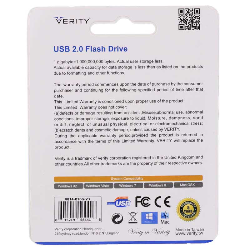 فلش مموری وریتی مدل V814 USB2.0 ظرفیت 16 گیگابایت