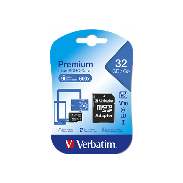 کارت حافظه Micro SDHC ورباتیم مدل Premium v10 کلاس 10 UHS-I سرعت 90MB/S ظرفیت 32 گیگابایت به همراه آداپتور