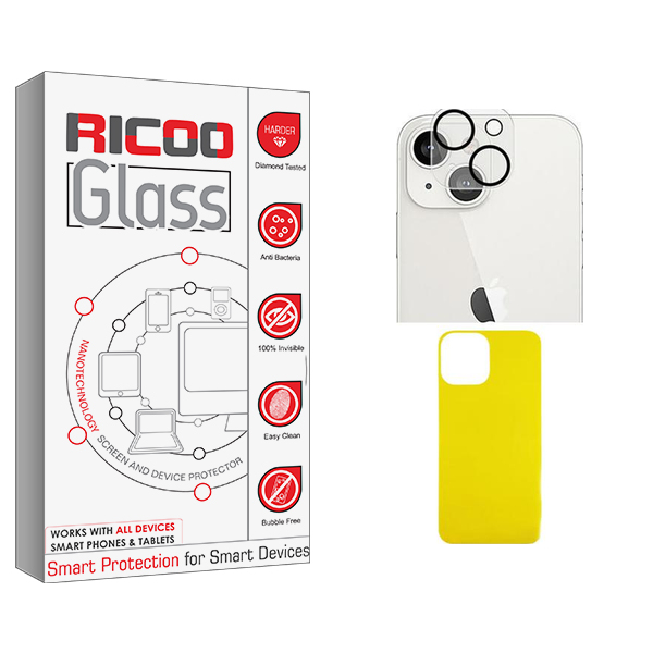 محافظ پشت گوشی ریکو مدل Ricoo Glass FLL مناسب برای گوشی موبایل اپل iPhone 13 mini  به همراه محافظ لنز گوشی