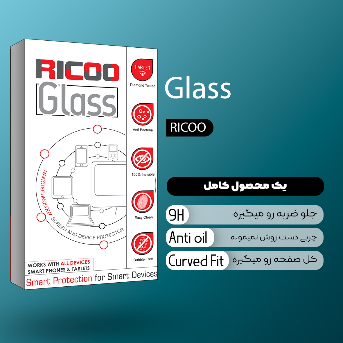 محافظ پشت گوشی ریکو مدل Ricoo Glass FLL مناسب برای گوشی موبایل اپل iPhone 13 mini  به همراه محافظ لنز گوشی